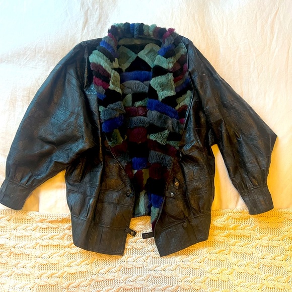 Reversible leather and fur bomber jacket - Picture 1 of 2